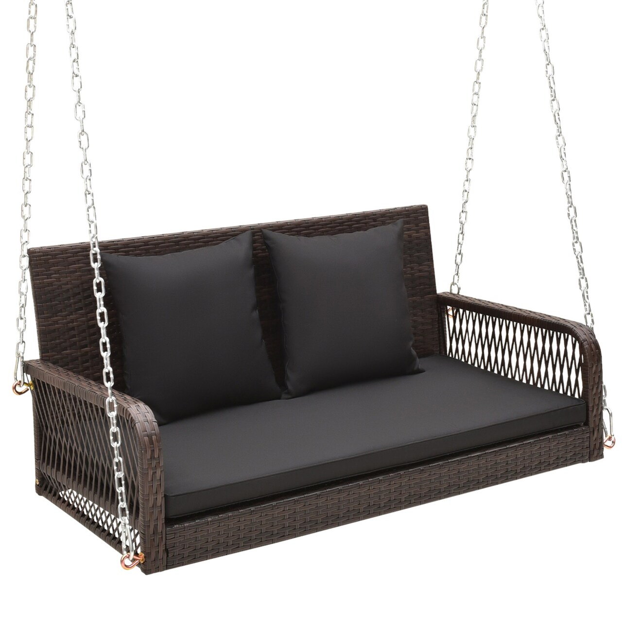 Wicker Outdoor Porch Swing 800 Lbs Capacity Outdoor Swing Bench W/ Hanging Chains